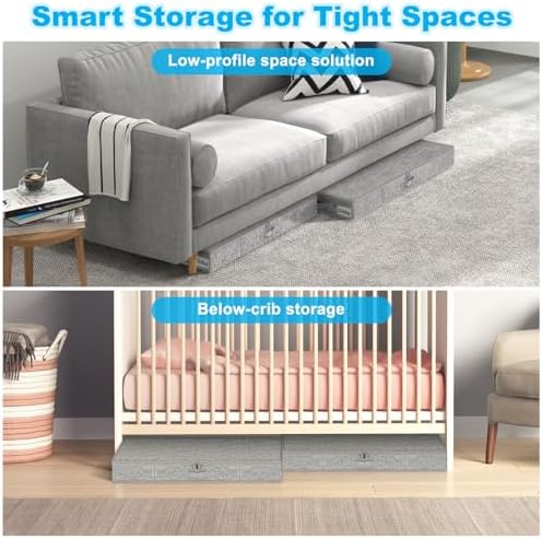 Under Bed Storage Container Bins 2 Pack, 5 Inch Thin Low Profile Underbed Clothes Storage Organizer for Dorm & Home, Use for Blanket and Toy Storage Box W/ Sturdy Bottom/Sides, Foldable Thick Fabric - Image 5
