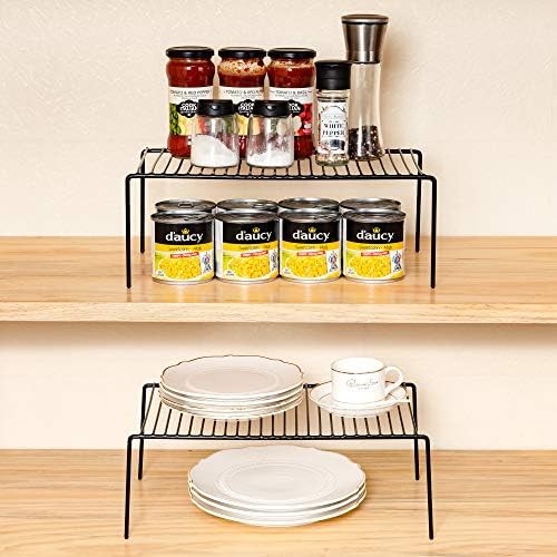 iPEGTOP Set of 6 Large (15.7 x 9.4 Inch) Kitchen Cupboard Organiser, Freezer Cabinet Storage Metal Shelf Wire Rack, Rustproof Steel Shelves for Fridge Pantries Countertops Utensils, Black - Image 4