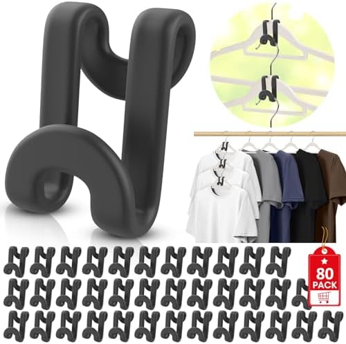 80Pcs Space Saving Hanger Hooks, Plastic Hanger Connector Hooks Black by Besslly