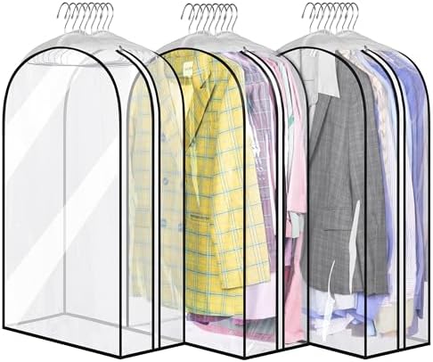 MISSLO 32" All Clear Garment Bags for Hanging Clothes 10" Gusseted Suit Bags for Closet Storage Suit Cover Hanging Clothes Storage for Shirts, Coats, 3 Packs by MISSLO