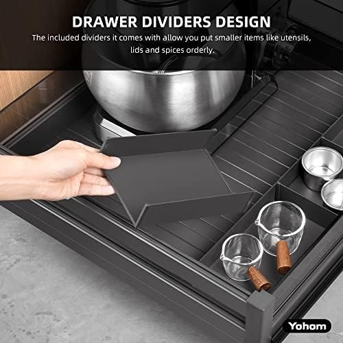 YOHOM Pull Out Cabinet Organizer – 20" W x 21" D Aluminum & Glass Drawer Organizer with Removable Dividers, Heavy Duty Pull Out Shelf for Kitchen Cabinets, Sliding Storage Tray, DIY Single Tier - Image 5