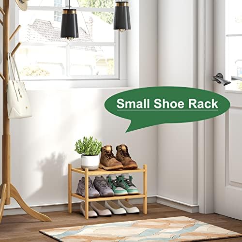 kiplant Small Shoe Rack, 2-Tier Bamboo Wood Shoe Rack for Entryway, Stackable Shoe Organizer for Hallway Closet, Free Standing Shoe Racks for Indoor & Outdoor - Image 3