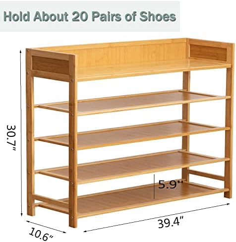 latifolia Shoe Rack, 5-Tier Bamboo Shoe Rack (Nature, 39.40''L) - Image 3