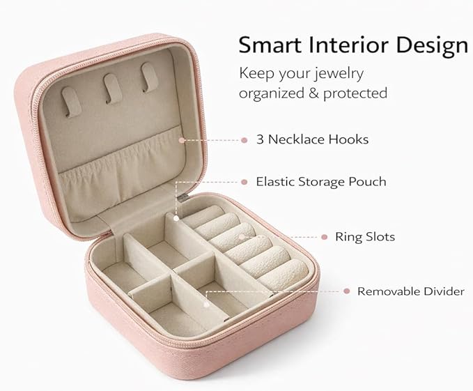 Jewelry Box for Women Girls, Small Travel Jewelry Organizer, Mini Portable Jewelry Storage Case as Small Gifts for Women, Pink