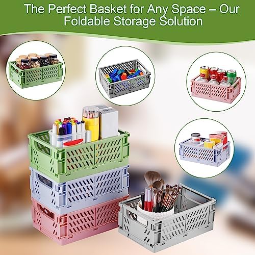 HUUSMOT 4-Pack Collapsible Plastic Storage Baskets, Pink, 9.8"x6.5"x3.8" - Image 5