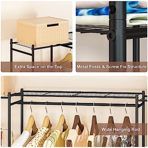Neprock Portable Closet Wardrobe, Metal Clothing Rack with 8 Shelves & 1 Hang Rod, Free Standing Closet Rack for Hanging Clothes Closet Organizers and Storage, 63"*63"*12", Black - Image 6