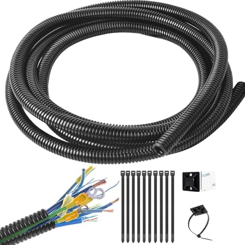 1/4 Inch Wire Loom Split Tubing - 30 ft Cord Protector Electric Wires Covers, Automotive Wire Flexible Conduit, Plastic Wire Cover with Cable Zip Tie (1/4"-30ft) by ALLWIN