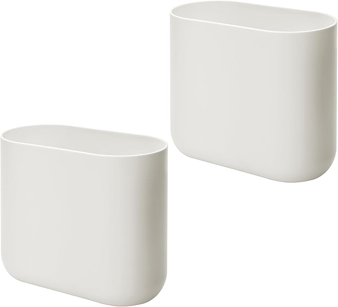iDesign Small Slim Plastic Bathroom Trash Can, Garbage Can for Bedroom, Office, Desk, Dorm, 2-Pack, Coconut White
