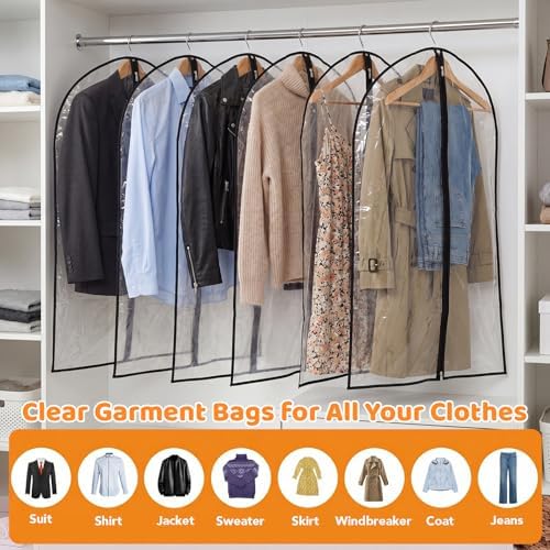 6 Pack Clear Garment Bags 24 x 40 In, Peva Covers For Suits & Coats - Image 3