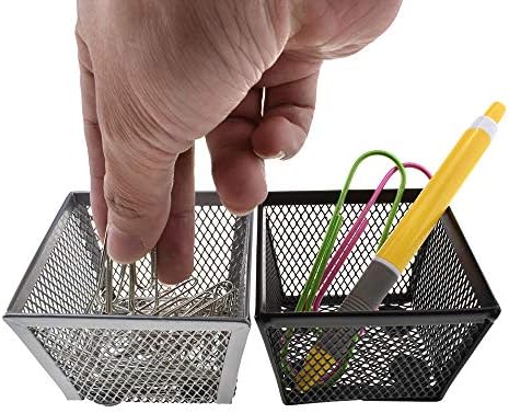 HAHIYO Stackable Paper Clip Mesh Holder Cup 2.2" Height 4 Pack Sturdy Paperclip Holder Container for Desk Drawer Organizer Collection for Home Office School Black Silver Soft Foam Feet No Sharp Edges - Image 4