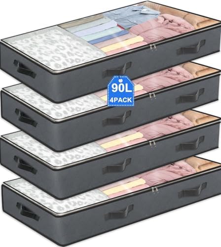 BiCINE 4 Pack Under Bed Storage, 90L Foldable Closet Containers Organizers by BiCINE
