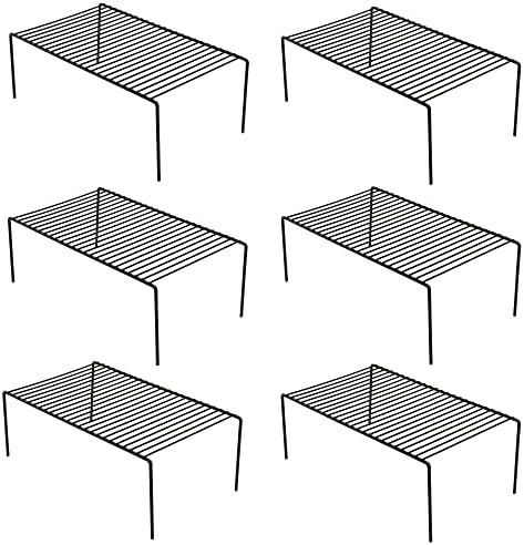 iPEGTOP Set of 6 Large (15.7 x 9.4 Inch) Kitchen Cupboard Organiser, Freezer Cabinet Storage Metal Shelf Wire Rack, Rustproof Steel Shelves for Fridge Pantries Countertops Utensils, Black by iPEGTOP