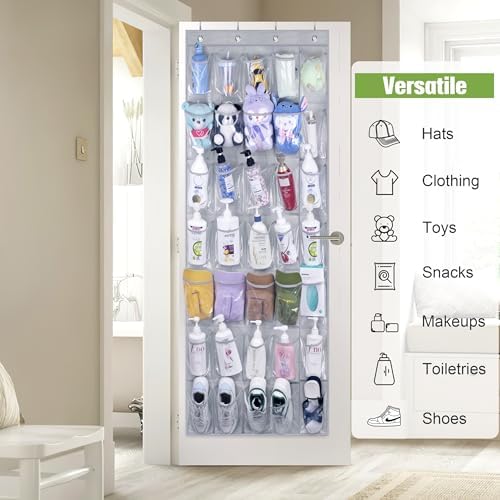 MISSLO 35 Clear Large Pockets Over The Door Shoe Organizer Sturdy Oxford Fabric Hanging Shoe Rack Closet Shoe Holder Hanger, Grey - Image 4