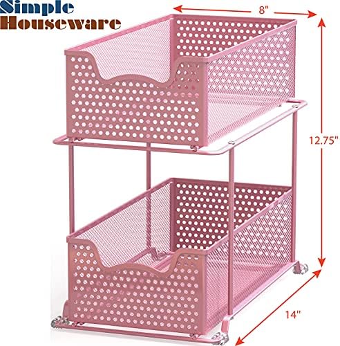 Simple Houseware 2 Tier Sliding Cabinet Basket Organizer Drawer, Pink - Image 3