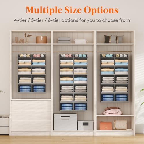 Lifewit 12 Sections Dual-Row Shelf Hanging Closet Storage Organizer, Gray - Image 7