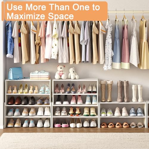 X-cosrack 2-Tier Shoe Rack Organizer for Closet, Expandable and Adjustable White Shoe Rack, Stackable Iron Wood Combination Shoe Storage Shelves for Closets, Entryway, Small Space, Hallway, Garage - Image 6