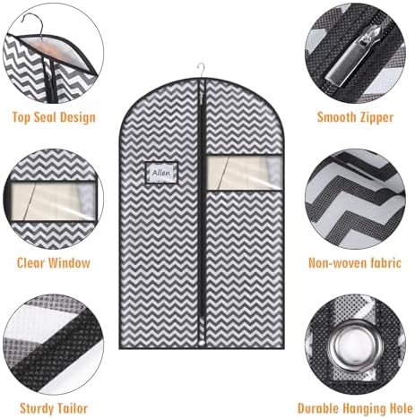 Syeeiex 40 Inch Suit Bag, Garment Bags for Storage Suits, 5 Pack, Dark Grey - Image 3