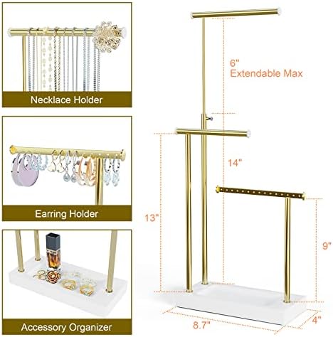 SRIWATANA Jewelry Organizer Display Extra Tall Necklace Holder 3 Tier Jewelry Tree Stand, Gift Idea (White & Gold) - Image 5