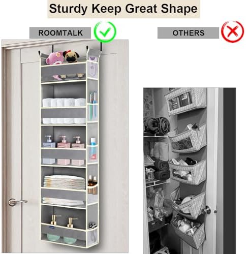 Over The Door Organizer 5-Shelves and 10 Side Pockets, Over The Door Storage for Bathroom Bedroom Nursery, Hanging Door Organizer for Baby Diapers and Kids Toys (13"x5"x44", Grey) - Image 3