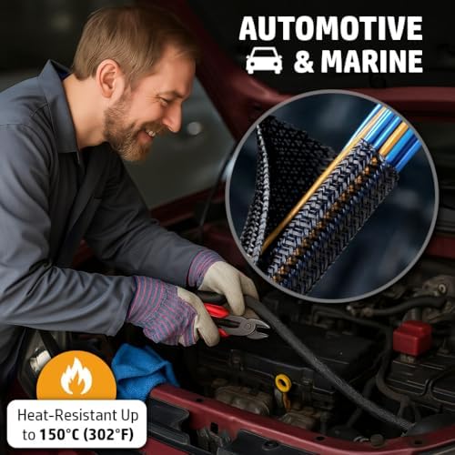 MGI SpeedWare Braided Split-Sleeve Wire Loom for High-Temperature Automotive Harness and Home Cable Management 10 feet (1/8") - Image 4