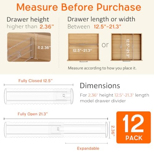 12 Pack 2.36" High Shallow Drawer Dividers, 12.5"-21.3" Expandable - Image 3