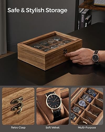 SONGMICS 10-Slot Wooden Watch Box, Display Case with Large Glass Lid - Image 4