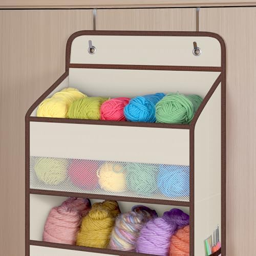 Univivi Fabric Over Door Hanging Organizer for Baby Nursery, Beige, 5-Shelf - Image 4
