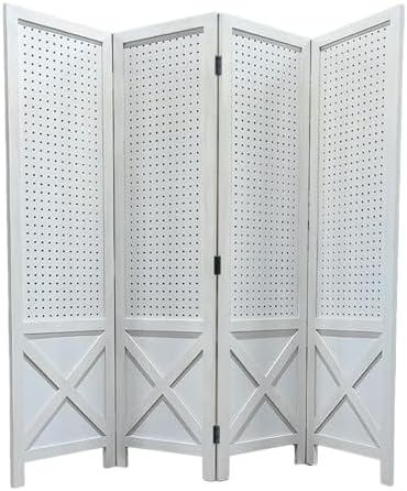 Folding Pegboard Partition Screen - 4 Panel Portable Room Divider for Craft and Art Display, Easy to Store and Clean(White) by Unknown