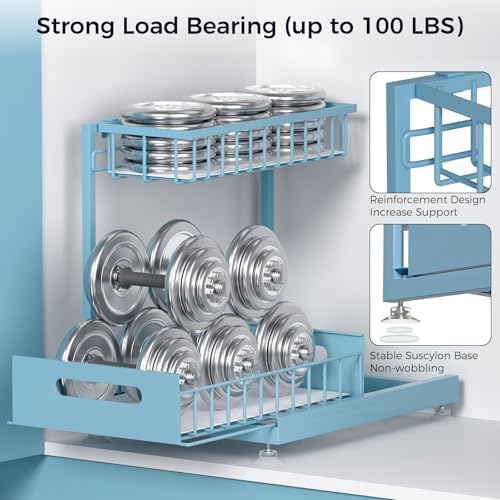 Saydear 2-Pack L-Shaped Under Sink Organizer, 2-Tier Pull-out Cabinet Rack - Image 5