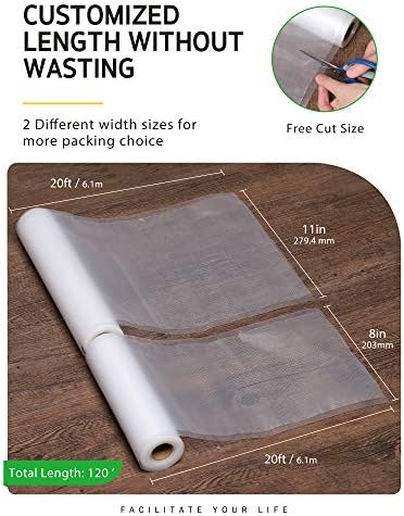 Syntus Vacuum Sealer Bags for Food, 3 Rolls 11" x 20' and 3 Rolls 8" x 20' - Image 2