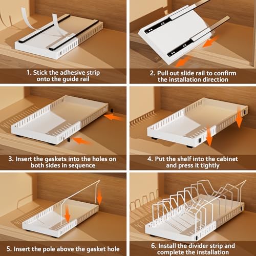 White Pull Out Pot Lid Organizer, Cabinet Pan Rack, 10 Dividers - Image 4