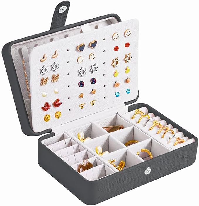 QBestry All-in-One Travel Jewelry Organizer for Women Black | Small Jewelry Box with 68 Earring Holes | Compact Portable Jewelry Case for Earrings, Rings, Necklaces | Perfect Gifts for Mom Wife Girls