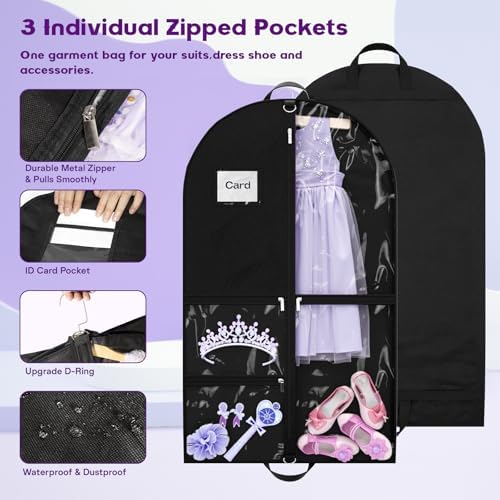 2Pack Dance Garment Bags for Dancers, 40" Garment Bags for Hanging Clothes with 3 Clear Zipper Pockets, Cheer Uniform Garment Bag for Suits, Travel & Sports Jersey, Cheer Uniform(Black, 2Pack 40") - Image 2