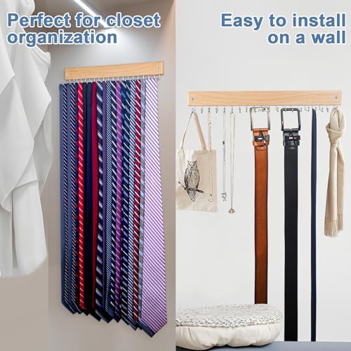 Belt and Tie Organizer for Closet, Tie and Belt Rack Wall Mounted with 20 Storage Hooks, Non Slip 180 Degree Rotating Tie Holder Belt Hanger for Closet/Wall Mount - Image 6