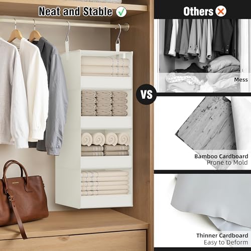 GRANNY SAYS 4-Shelf Hanging Closet Organizer, Foldable Storage, Beige - Image 3