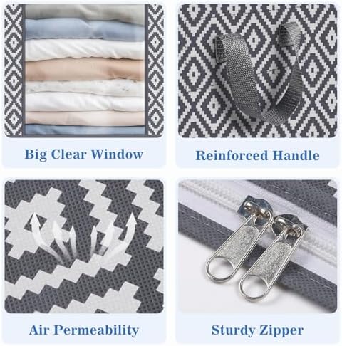 100L 3 Pack Storage Bags, Foldable Clothes Bins with Clear Window, Gray - Image 3
