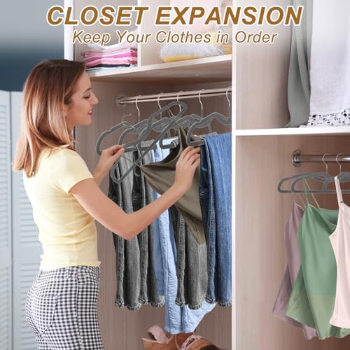 Pants Hangers Non Slip, 30 Pack Velvet Hangers for Closet with 30 Hooks, Slimline Space Saving Pants Hanger, Strong Durable Space Saving Flocked Hangaers for Pants/Shirts/Bra/Shorts (Grey-M-Shape) - Image 7