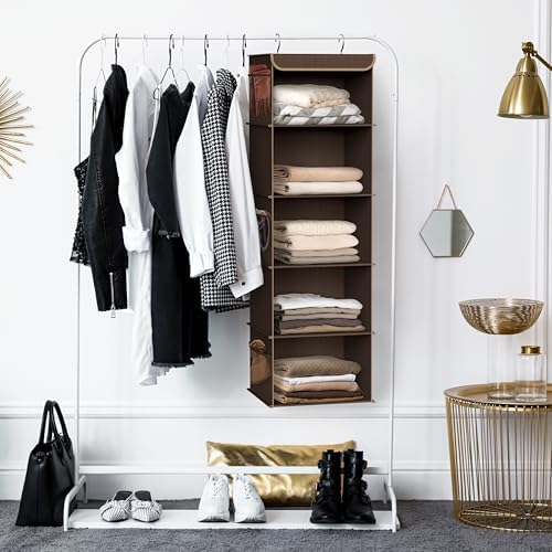 Simple Houseware 5 Shelf Hanging Closet Organizer, Brown - Image 5