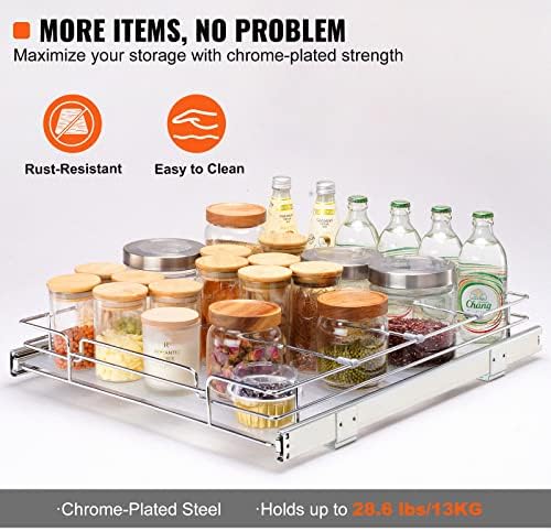VEVOR 15.5" Wx21 Dx3.5 H Pull Out Cabinet Organizer, Heavy Duty Slide Out Pantry Shelves, Chrome-Plated Steel Roll Out Drawers, Storage for Home Under Sink, 17" Wx22 Dx7 H Install Size for Cabinet - Image 4