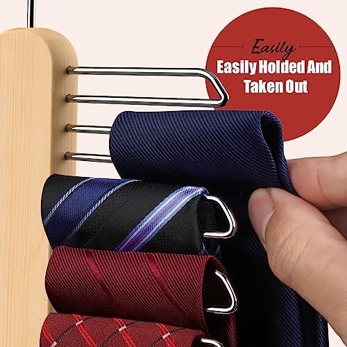 Tie Hanger 2 Pack,Tie Organizer for Closet 20 Storage Capacity,Wooden Necktie Organizer Tie Storage,360 Degree Rotating Accessory Organizers for Tie,Belt,Scarf - Image 3