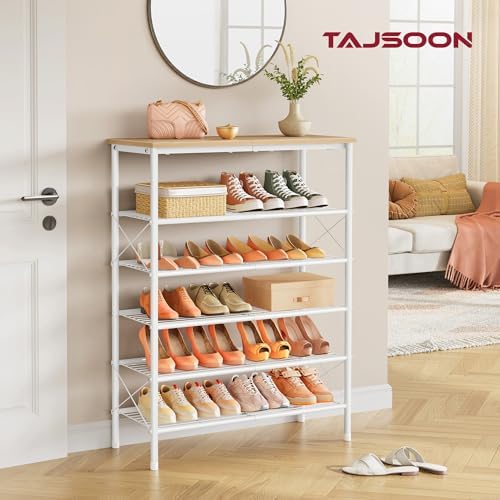Tajsoon 6 Tier Shoe Rack for 20-24 Pairs of Shoes, White Log - Image 2
