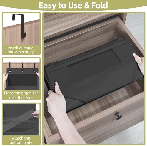 Over Door Organizer with 6 Extra Large Pockets 12 Side Pockets, 2-Pack Sturdy Closet Rack, Hanging Storage Organizer with Clear Window for Shoes, Diapers, Toys, Bedroom, Bathroom, Black - Image 5