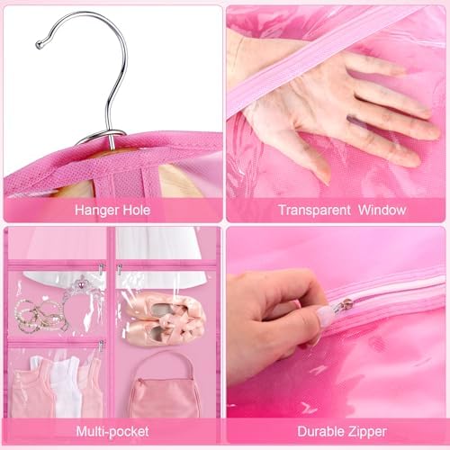 Geelin 14 Pcs Garment Bags for Dance PVC Clear, Pink - Image 3