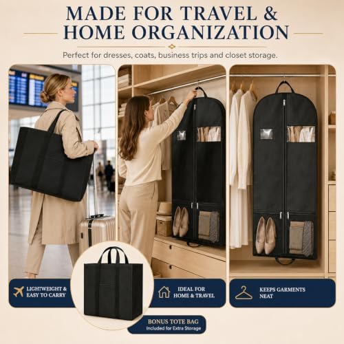 Suit Garment Bag for Men, 54-Inch Travel Cover with Rear Zip Storage - Image 6