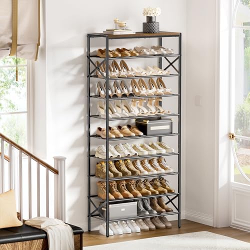 10 Tier Metal Shoe Rack with Wood Top, 30-40 Pairs - Image 4