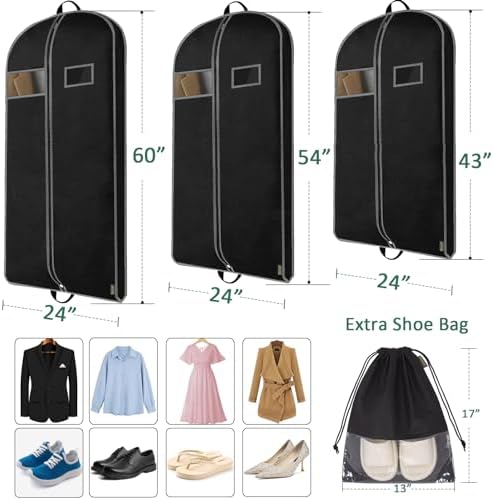 BALEINE 1PK Garment Bags for Hanging Clothes, 60" Suit Bag for Travel - Image 2