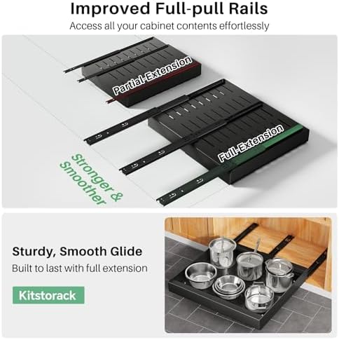 Pull out Cabinet Organizer, Wider Expandable(14"-24") Heavy Duty Slide out Drawers Fixed with Adhesive Nano Film for Pots and Pans, Roll out Shelf Storage for Kitchen Base Organization(Black) - Image 4