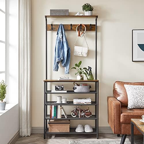 VASAGLE Hall Tree with Shoe Bench, 5-Tier Shoe Rack, 5 Dual Hooks - Image 4