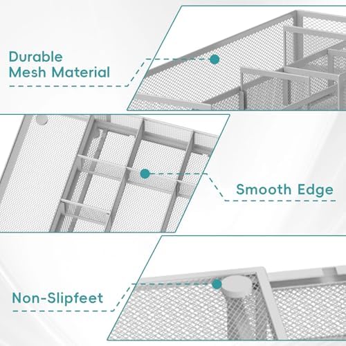 Expandable Desk Drawer Organizer, 10 Adjustable Compartments, White - Image 6