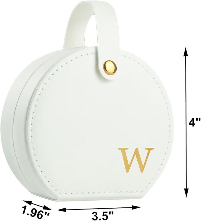 Travel Jewelry Case, Elegant Half-Moon Design with Golden Accents, Detachable Handle, White Personalized Accessory Organizer, Fashion-Forward Gift for Women and Teens(W)